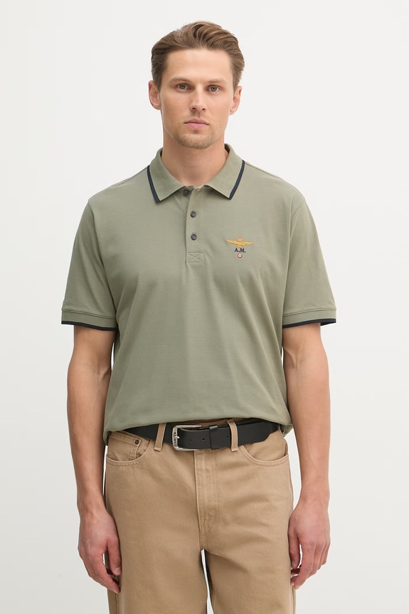 Aeronautica Militare polo de bărbați din bumbac verde PO1308UP00082