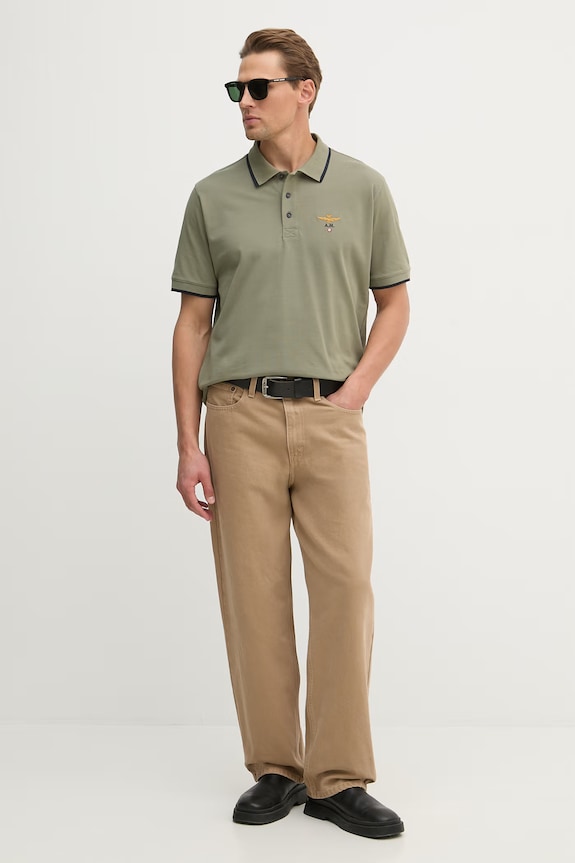 Aeronautica Militare polo de bărbați din bumbac PO1308UP00082 verde SS26
