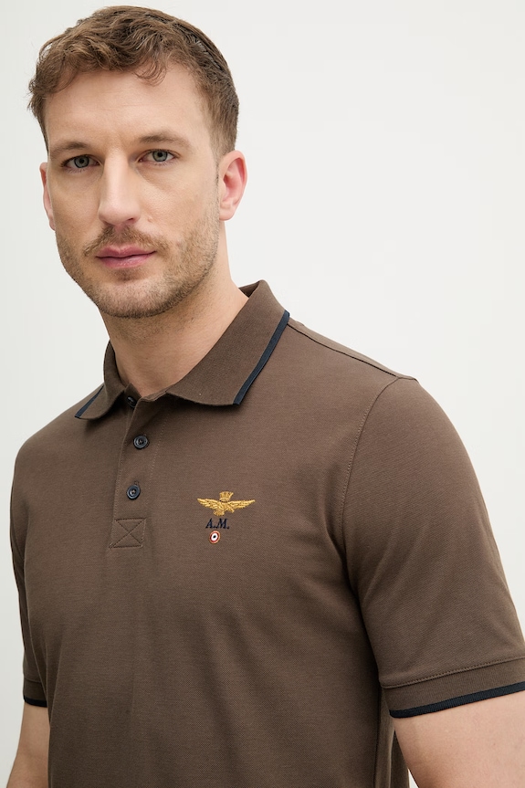 Aeronautica Militare polo bărbați din bumbac maro PO1308UP00082