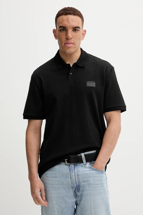 Bavlnené polo tričko HUGO Delastolo jednofarebný čierna 50546891