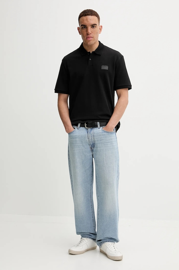 Bavlnené polo tričko HUGO Delastolo 50546891 čierna AW25