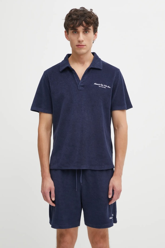 Памучна тениска с яка Sporty & Rich Eden Script Terry стандартна тъмносин TO03260673BL106