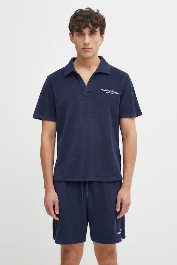 Памучна тениска с яка Sporty & Rich Eden Script Terry стандартна тъмносин TO03260673BL106