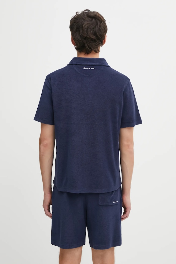 Дрехи Памучна тениска с яка Sporty & Rich Eden Script Terry TO03260673BL106 тъмносин