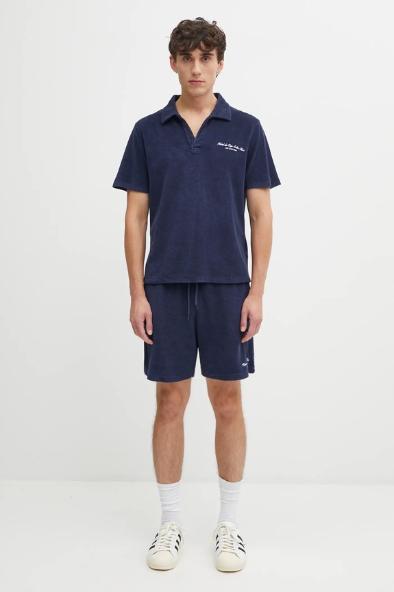Памучна тениска с яка Sporty & Rich Eden Script Terry TO03260673BL106 тъмносин