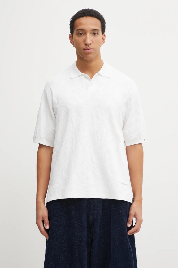 Bavlnené polo tričko A Bathing Ape Solid Camo Jacquard relaxed biela 1L30112302