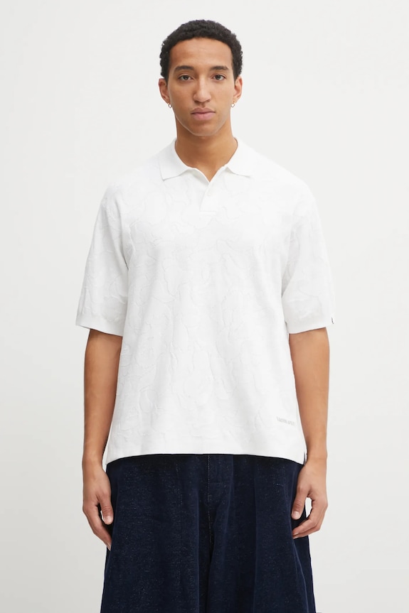 Bavlnené polo tričko A Bathing Ape Solid Camo Jacquard relaxed biela 1L30112302