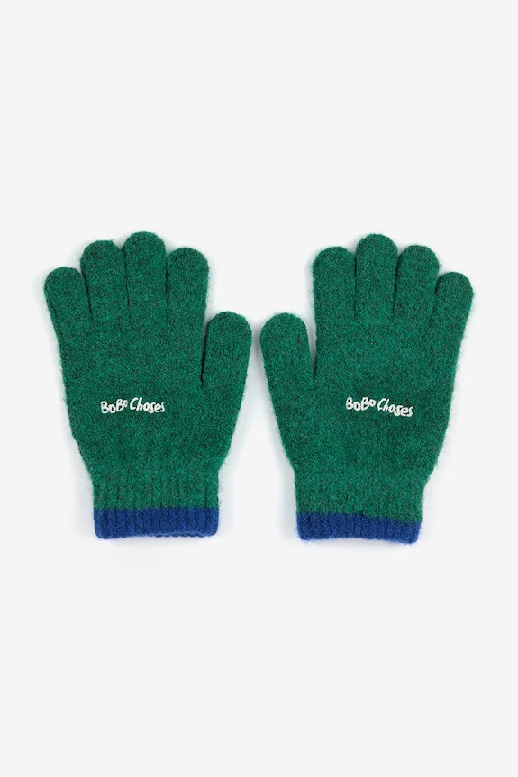 Otroške rokavice s primesjo volne Bobo Choses 225AI038 zelena AW25