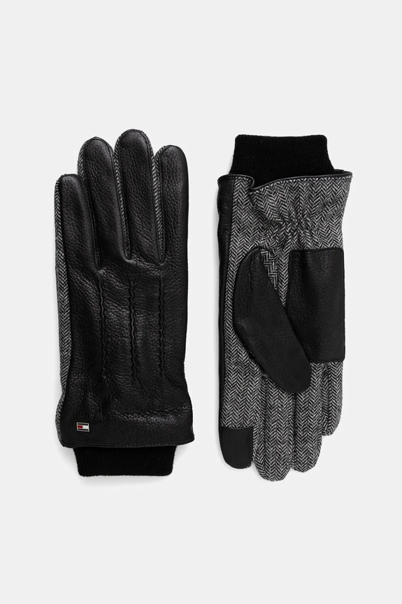 Tommy Hilfiger guanti con lana pelle fiore nero AM0AM13602