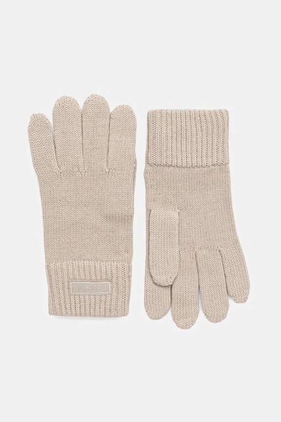 Μάλλινα γάντια Calvin Klein απλικέ μπεζ LV14D8031G