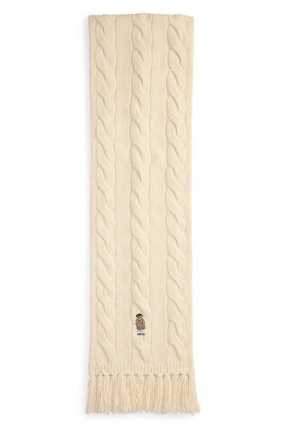 Polo Ralph Lauren szalik wełniany dzianina beżowy 455981434