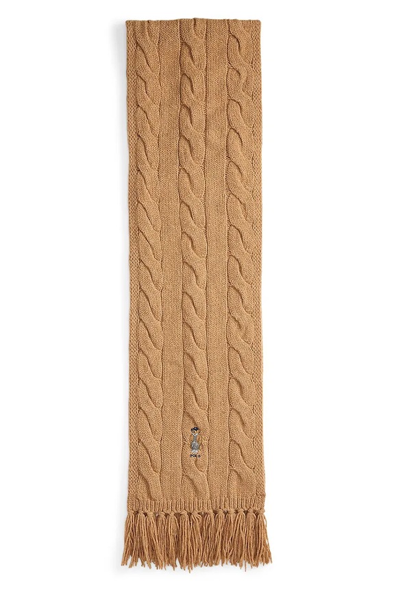 Polo Ralph Lauren szalik wełniany dzianina beżowy 455981434