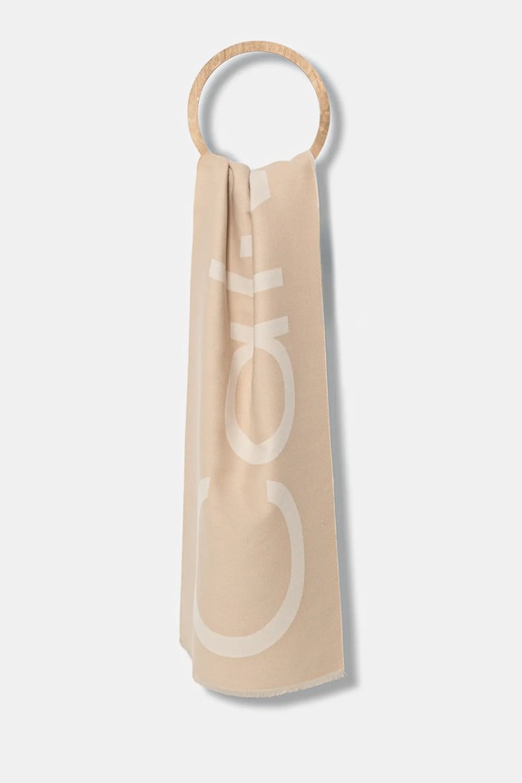 Kratki šal s primjesom vune Calvin Klein pletivo bež LV04F8051G
