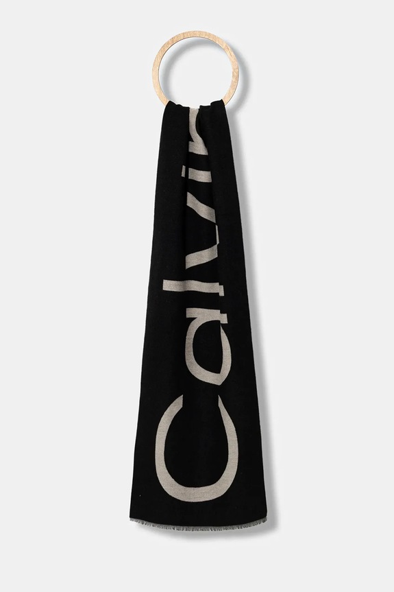 Kratki šal s primjesom vune Calvin Klein pletivo crna LV04F8051G