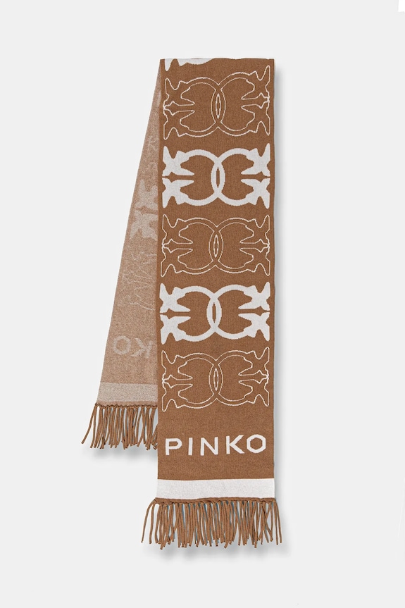 Pinko szalik z dodatkiem wełny dzianina brązowy 105992.A2YO
