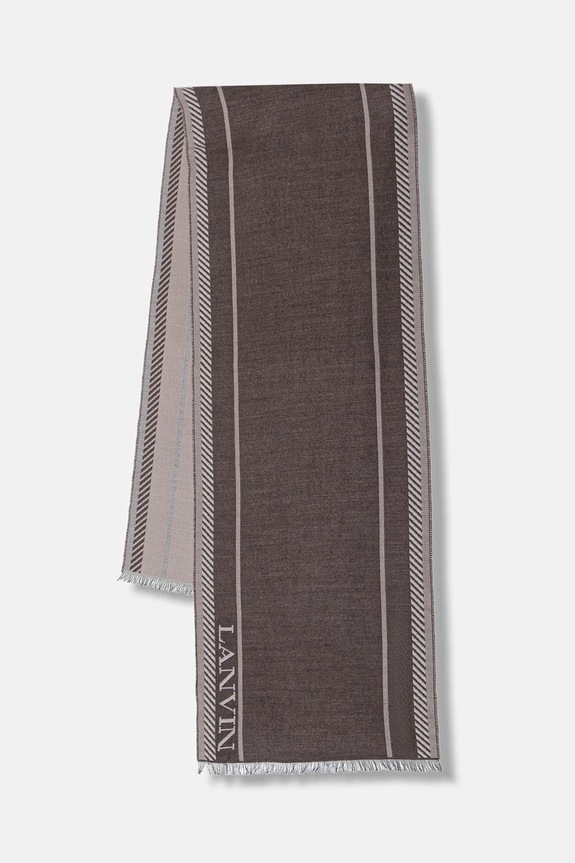 Lanvin szalik z dodatkiem wełny drobny wzór beżowy 710009280