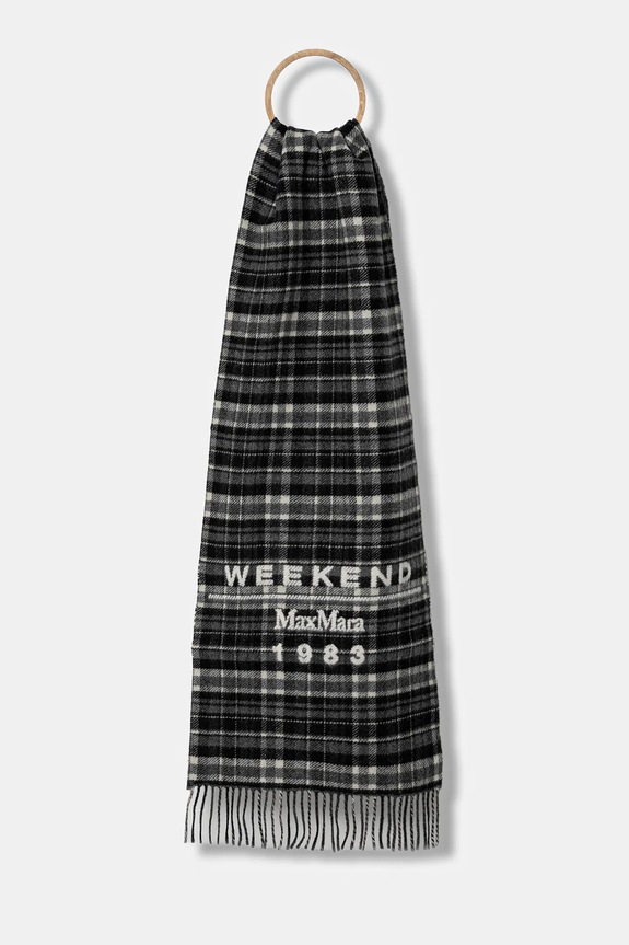 Vlněná šála Weekend Max Mara PAGELLA nášivka šedá 2525546085600