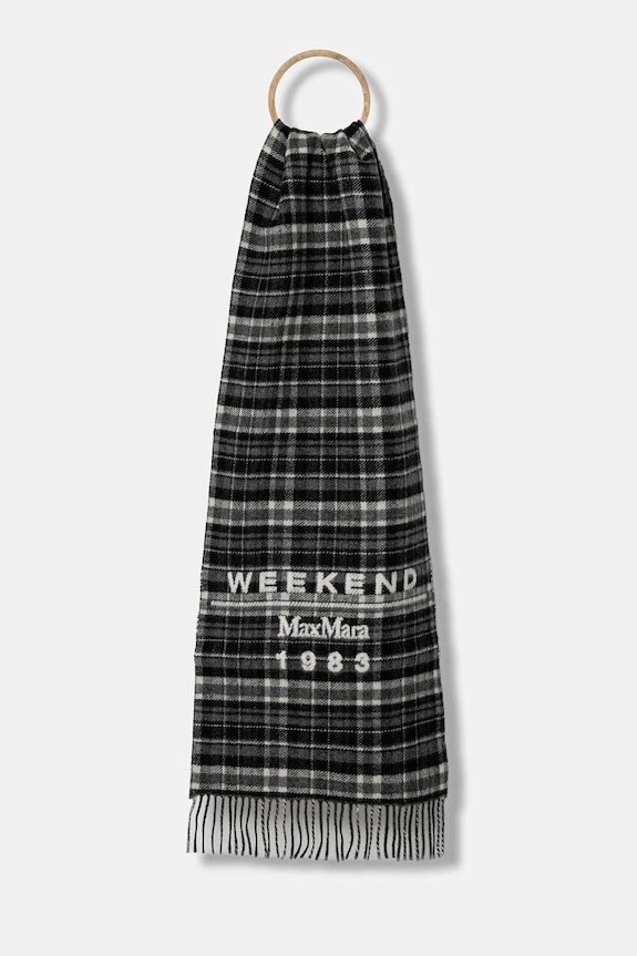 Vlněná šála Weekend Max Mara PAGELLA nášivka šedá 2525546085600