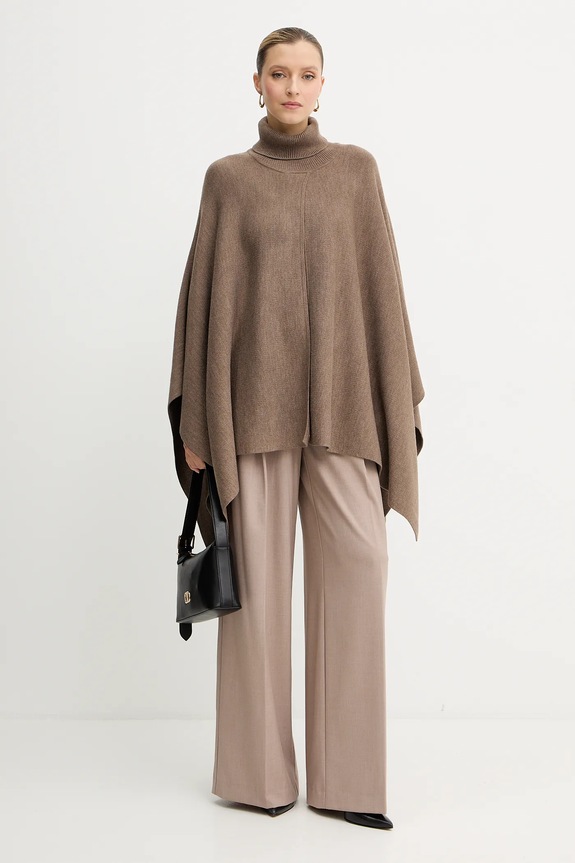 BOSS poncho z dodatkiem wełny Larenia_poncho 50551146 brązowy AW25