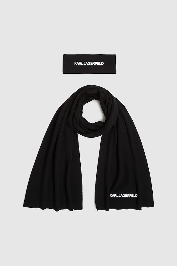 Κασκόλ Karl Lagerfeld IKON πλεκτό ύφασμα μαύρο A4W33027