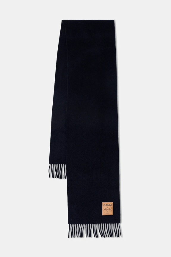 GANNI szalik wełniany Double Face Wool Solid dzianina granatowy A6931