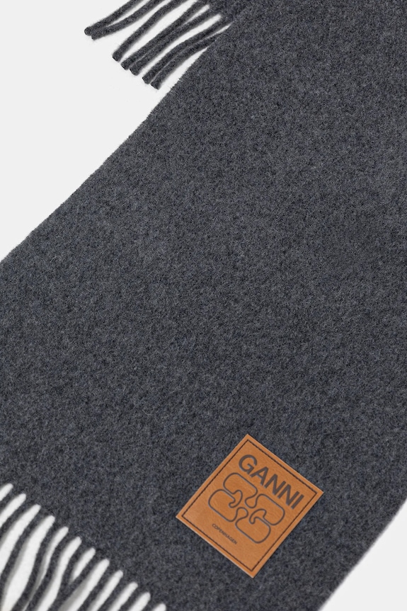 Akcesoria GANNI szalik wełniany Double Face Wool Solid A6932 szary