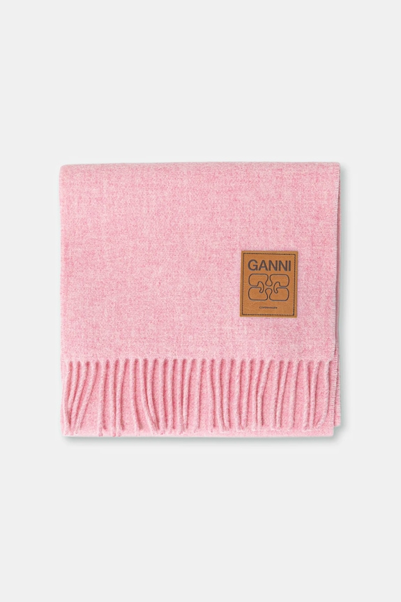GANNI szalik wełniany Double Face Wool Solid A6942 różowy AW25