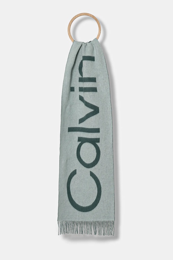 Calvin Klein szalik wełniany wełna turkusowy LV04D8026G