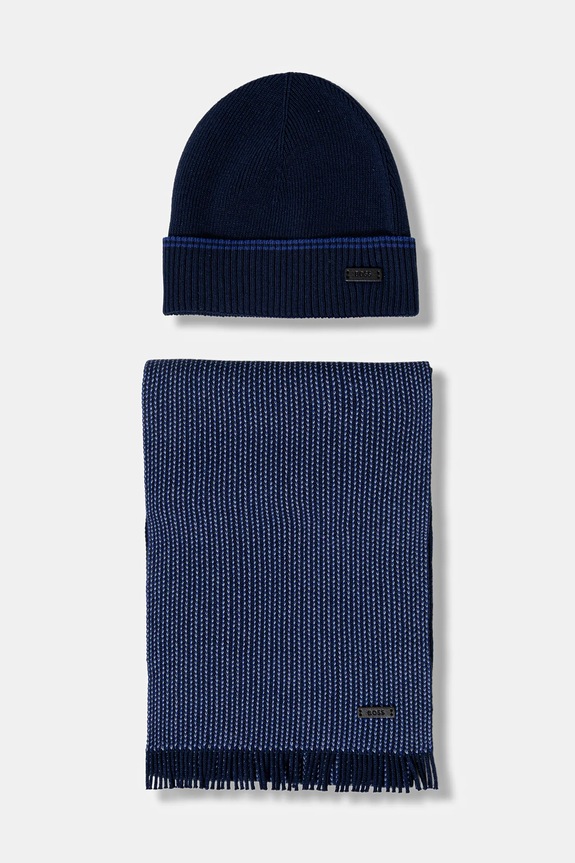 BOSS gyapjú sapka és sál vékony sötétkék 50548858