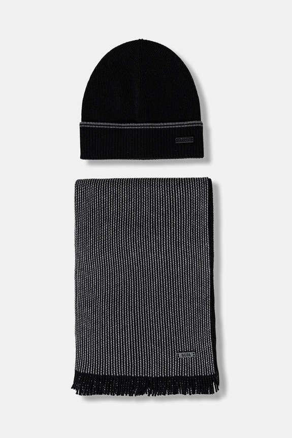 BOSS gyapjú sapka és sál vékony fekete 50548858