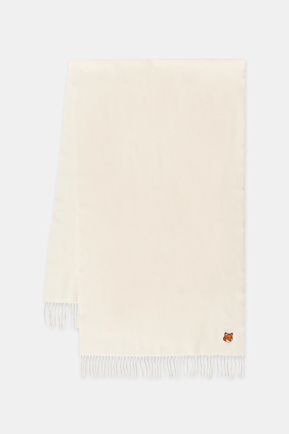 Maison Kitsuné szalik wełniany Fox Head gładkie beżowy PM06201WB0044