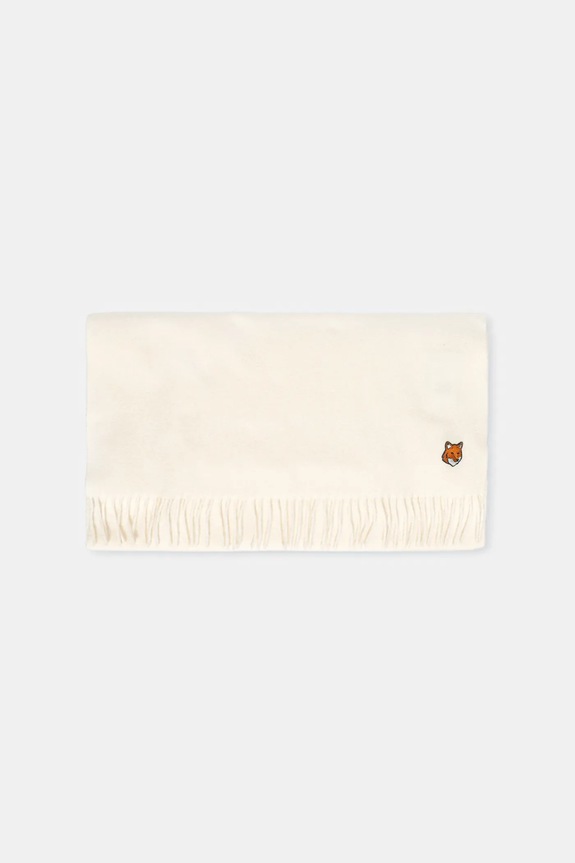 Maison Kitsuné szalik wełniany Fox Head PM06201WB0044 beżowy AW25