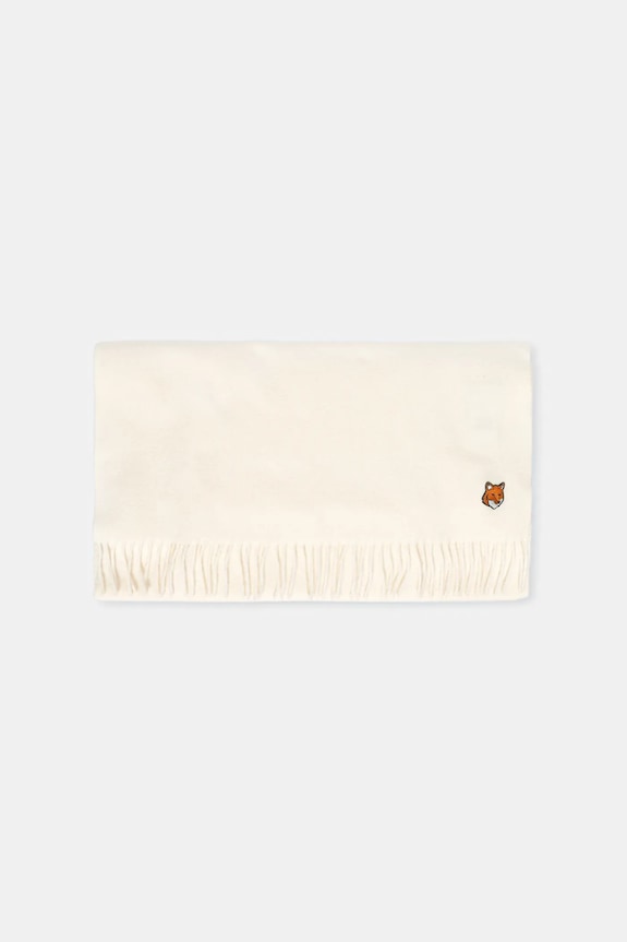 Maison Kitsuné szalik wełniany Fox Head PM06201WB0044 beżowy AW25