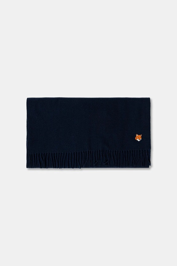 Maison Kitsuné szalik wełniany Fox Head PM06201WB0044 granatowy AW25