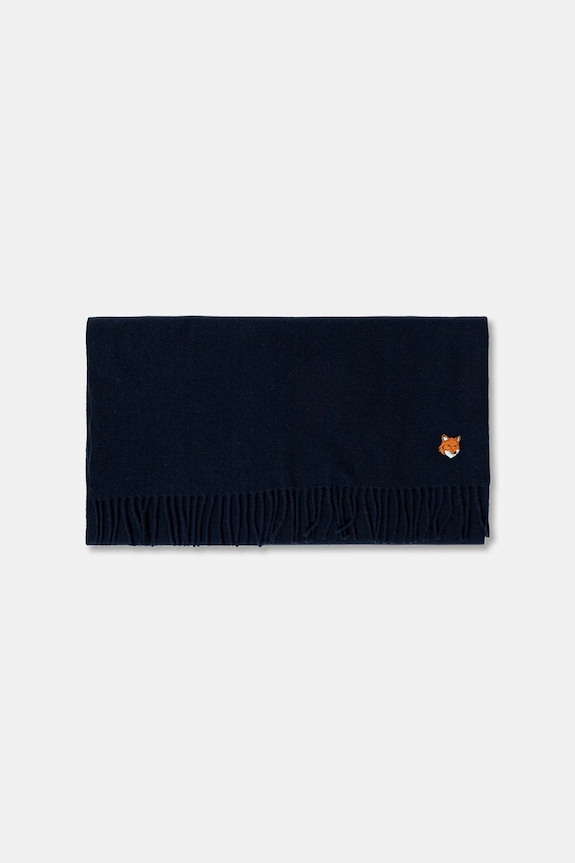Maison Kitsuné szalik wełniany Fox Head PM06201WB0044 granatowy AW25