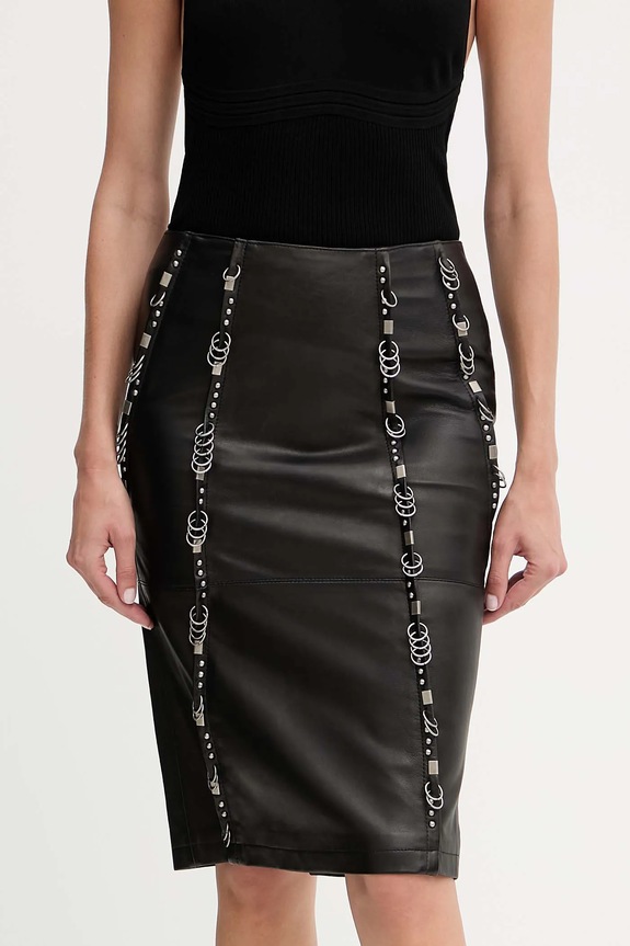 Δερμάτινη φούστα Patrizia Pepe απλικέ μαύρο 8G0492.L160