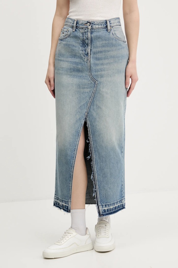 Rifľová sukňa Tommy Jeans rifľovina modrá DW0DW21193