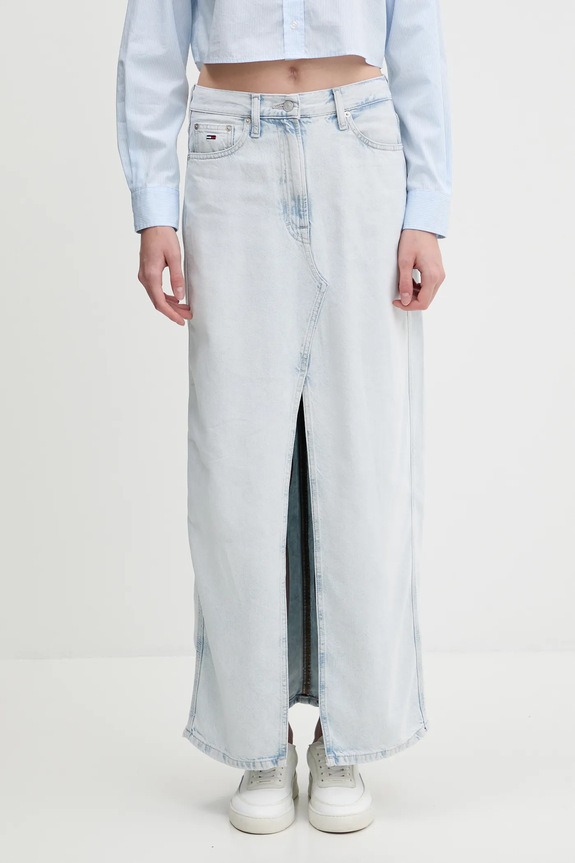 Tommy Jeans fustă jeans uni albastru DW0DW21069