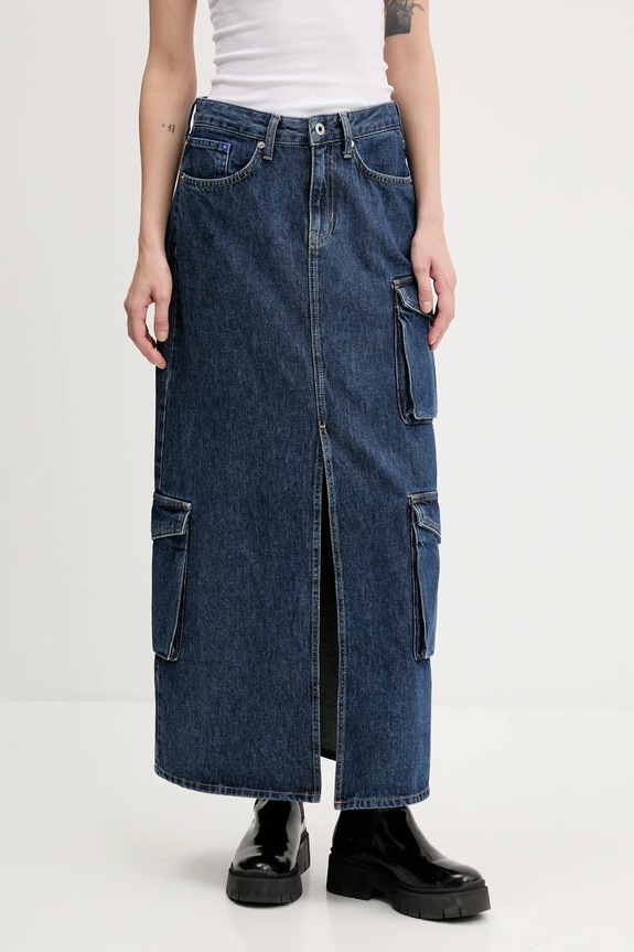 Rifľová sukňa Karl Lagerfeld Jeans bavlna tmavomodrá A3W12011