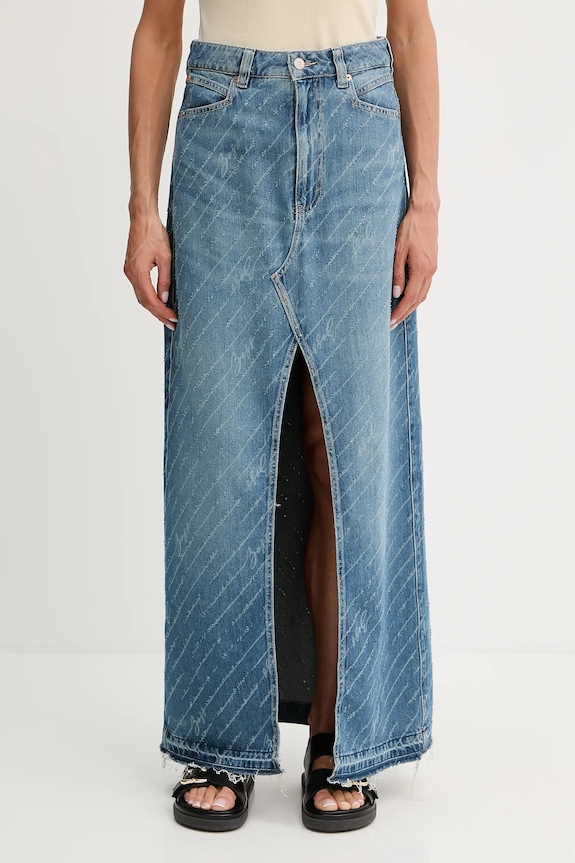 Rifľová sukňa BOSS Orange C_ DNM LONG SKIRT bavlna modrá 50542445