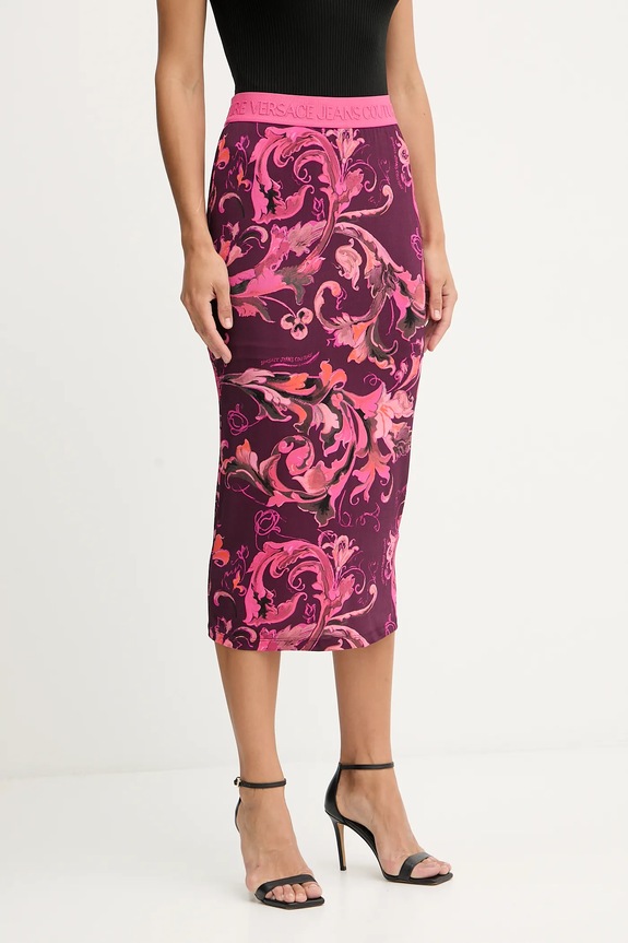 Sukňa Versace Jeans Couture s elastanom burgundské 79HAE806.JS500