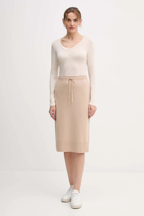 Sukňa s prímesou vlny United Colors of Benetton 112HD001V béžová AW25