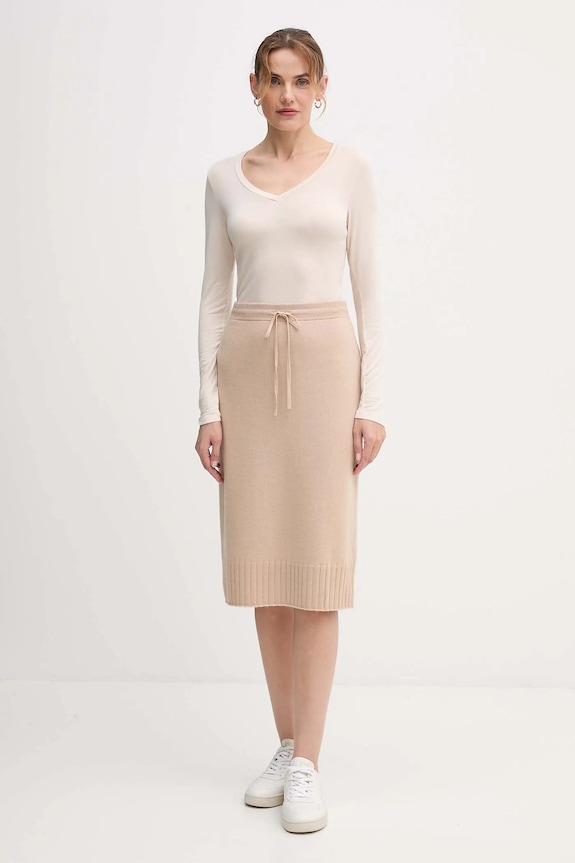 Sukňa s prímesou vlny United Colors of Benetton 112HD001V béžová AW25