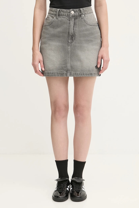 Rifľová sukňa adidas Originals Denim Mini Skt látka sivá JW2657