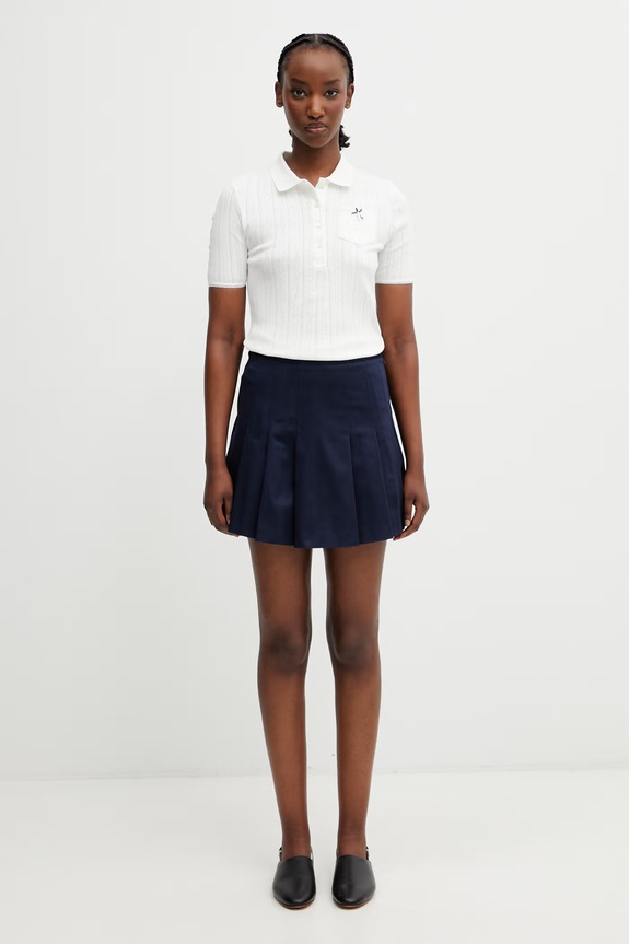 Lacoste fustă din bumbac cu elastan JF8001 bleumarin