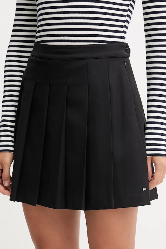 Μάλλινη φούστα Tommy Hilfiger με ελαστάν μαύρο WW0WW48354