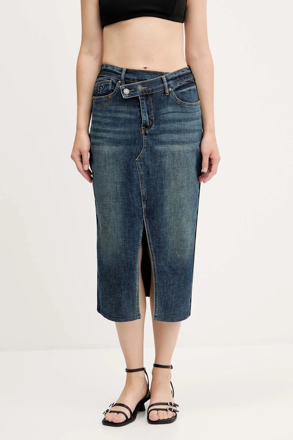 Τζιν φούστα Desigual TWISTED με ελαστάν σκούρο μπλε 25WWFD03