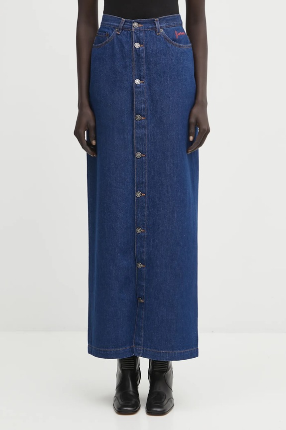 Fiorucci fustă jeans Open Front Embroidered Maxi Denim uni bleumarin W02FPDSK387DN01DN11