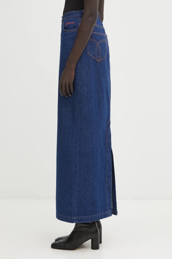 Fiorucci fustă jeans Open Front Embroidered Maxi Denim W02FPDSK387DN01DN11 bleumarin AW25