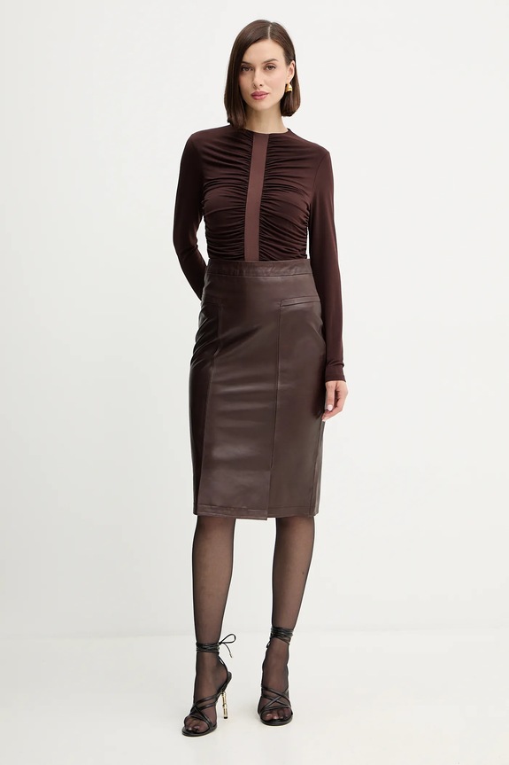Kožna suknja Herve Leger Estella WLT3536273 smeđa AW25